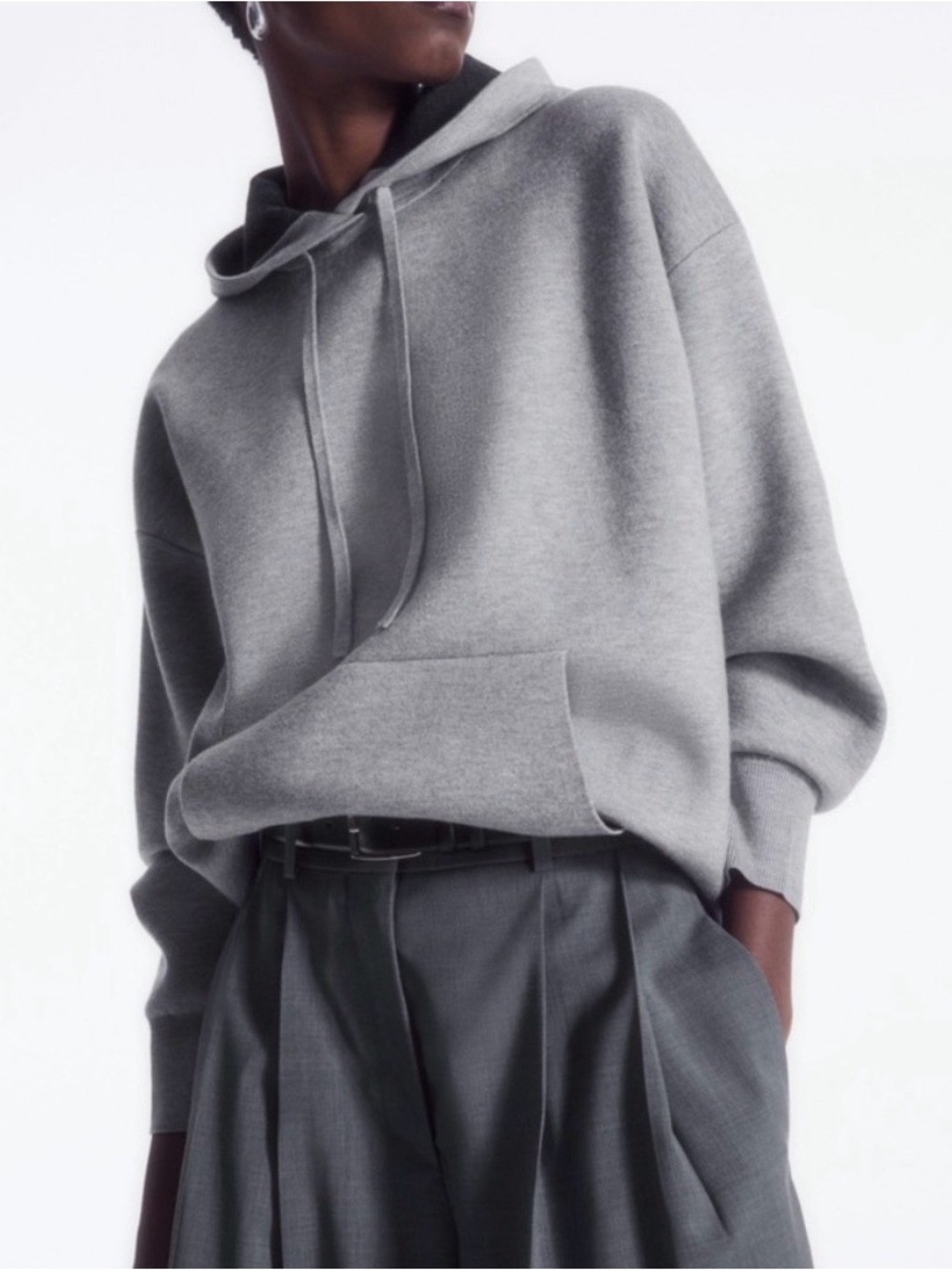 COS Double Faced Knitted Hoodie Modern Casual Pullover Sweatshirt Grey Unisex S